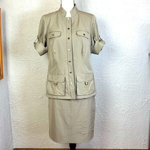 Worth Khaki Safari Jacket and Skirt Suit Set